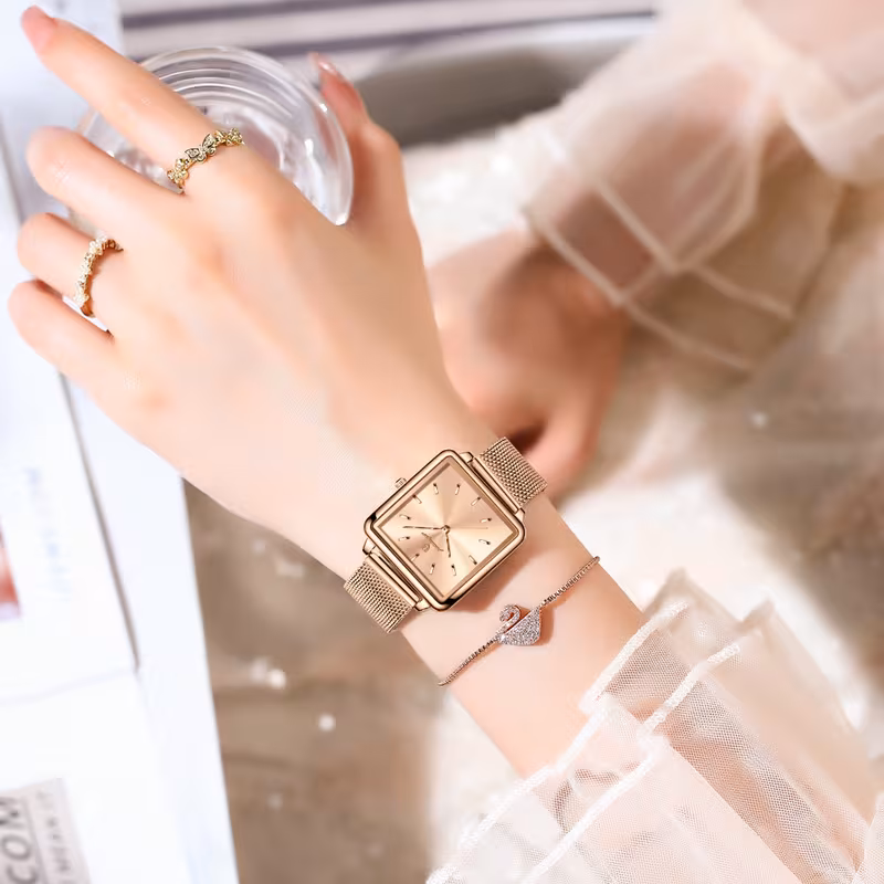 POEDAGAR Ladies' Stylish Quartz Timepiece, Featuring a Stainless Steel Mesh Strap, A Chic And Minimalist Watch for