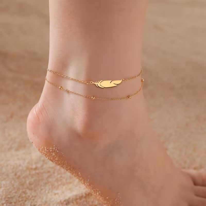 1pc Women'S Anklet, Feather Shaped Easy Versatile Fashion Anklet, Suitable for Daily Wear
